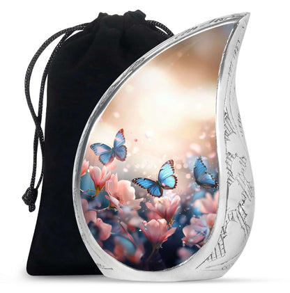 Blue Butterfly Urn for Ashes – Pink Floral Memorial Urn