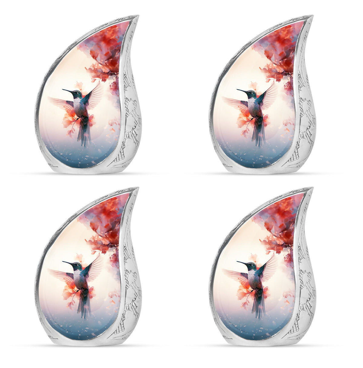 Hummingbird Urn for Human Ashes with Pink Floral Accents, White Memorial Urn