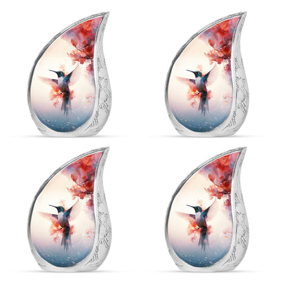 Hummingbird Urn for Human Ashes with Pink Floral Accents, White Memorial Urn
