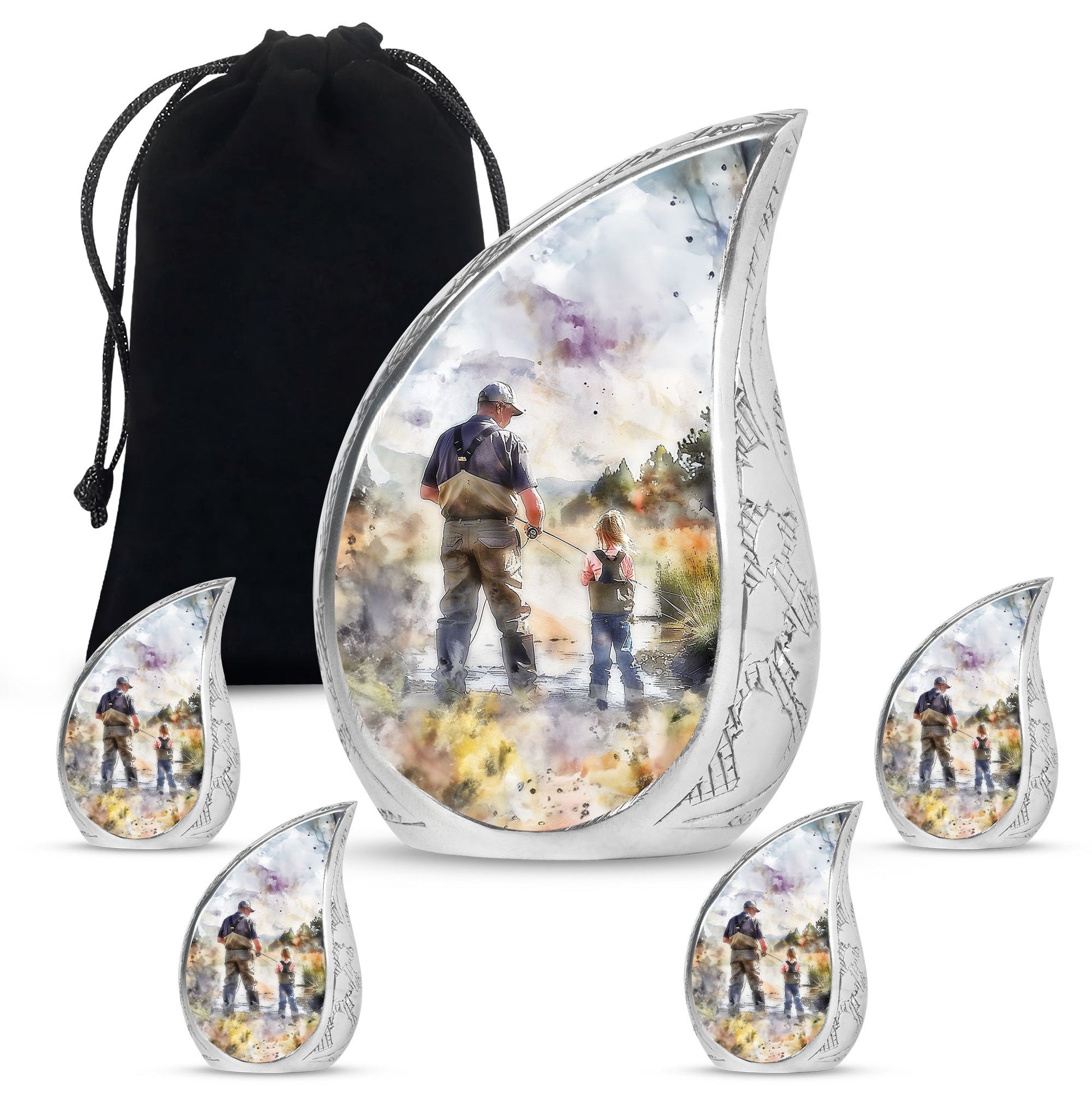 Artistic Fishing Cremation Ashes Urns - Father & Daughter Memorial Urn
