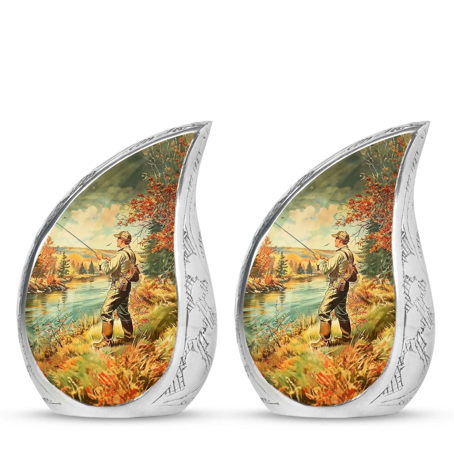 Artistic Fishing Memorial Urns Cremation Ashes - Large Urn For Mom & Dad