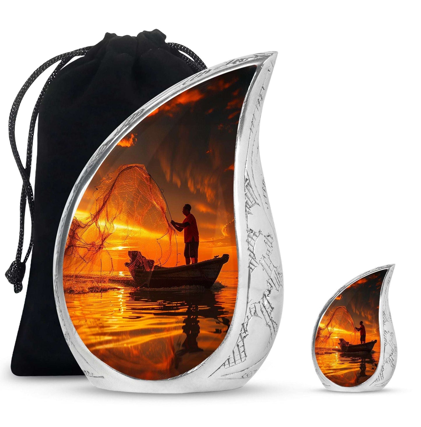 Sunset Memorial Urn For Ashes - Fishermen Cremation Urn For Adults