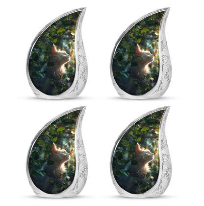 Majestic White Cat Urns For Funeral - Cat & Butterfly Memorial Urn