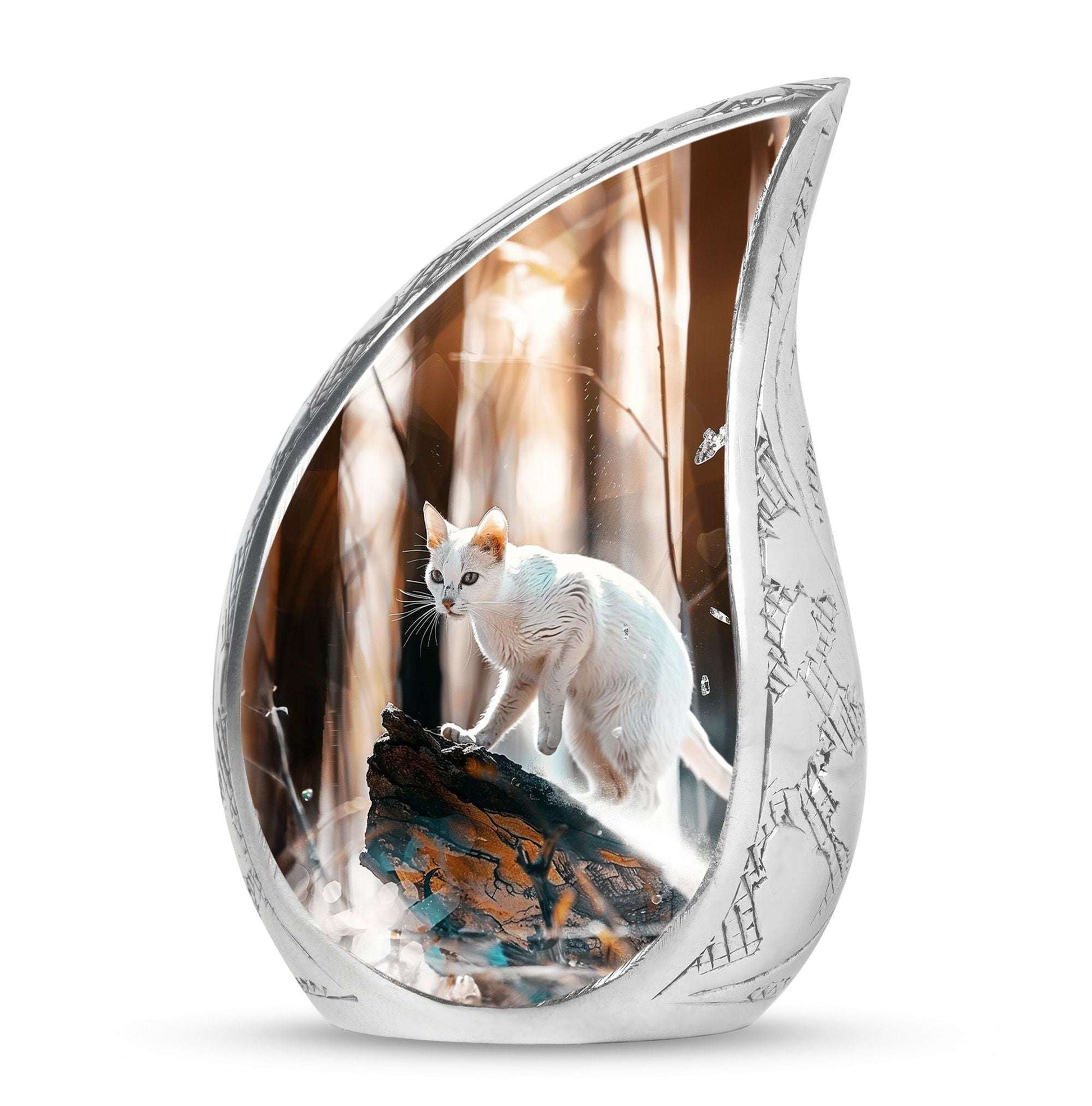 White Cat Ashes Urn For Cremation - Memorial Urns For Cat Lovers