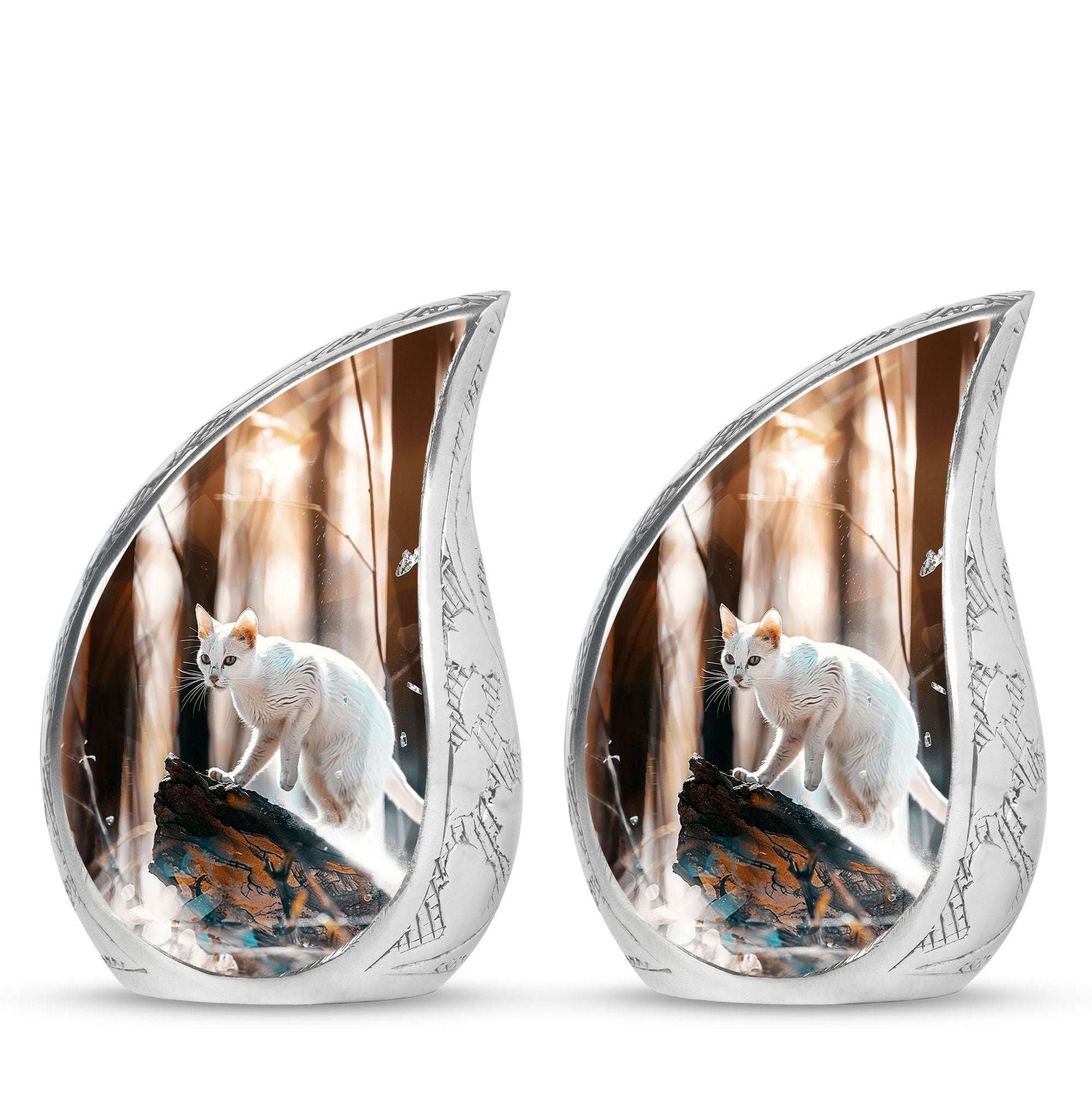 White Cat Ashes Urn For Cremation - Memorial Urns For Cat Lovers