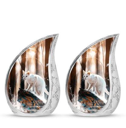 White Cat Ashes Urn For Cremation - Memorial Urns For Cat Lovers