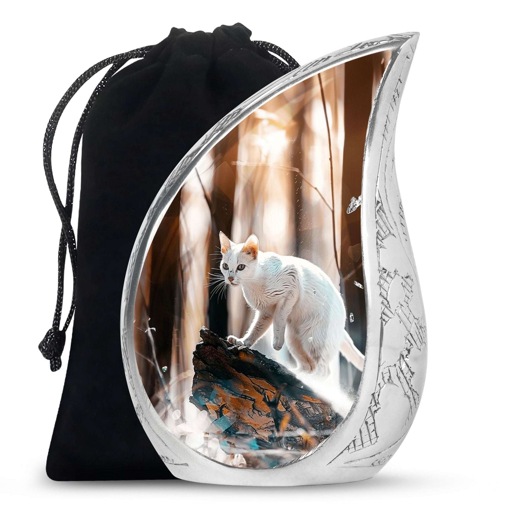 White Cat Ashes Urn For Cremation - Memorial Urns For Cat Lovers
