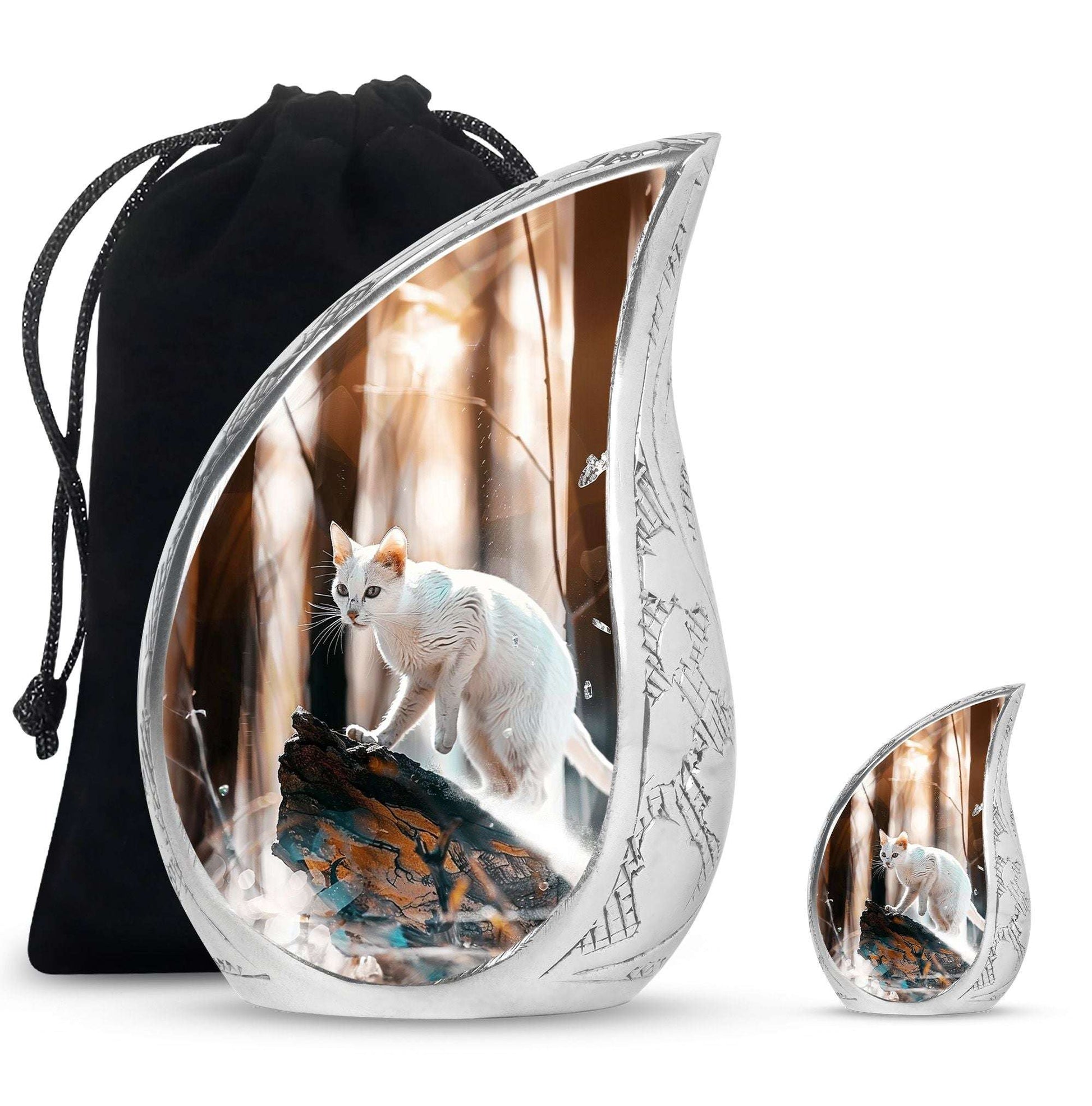 White Cat Ashes Urn For Cremation - Memorial Urns For Cat Lovers
