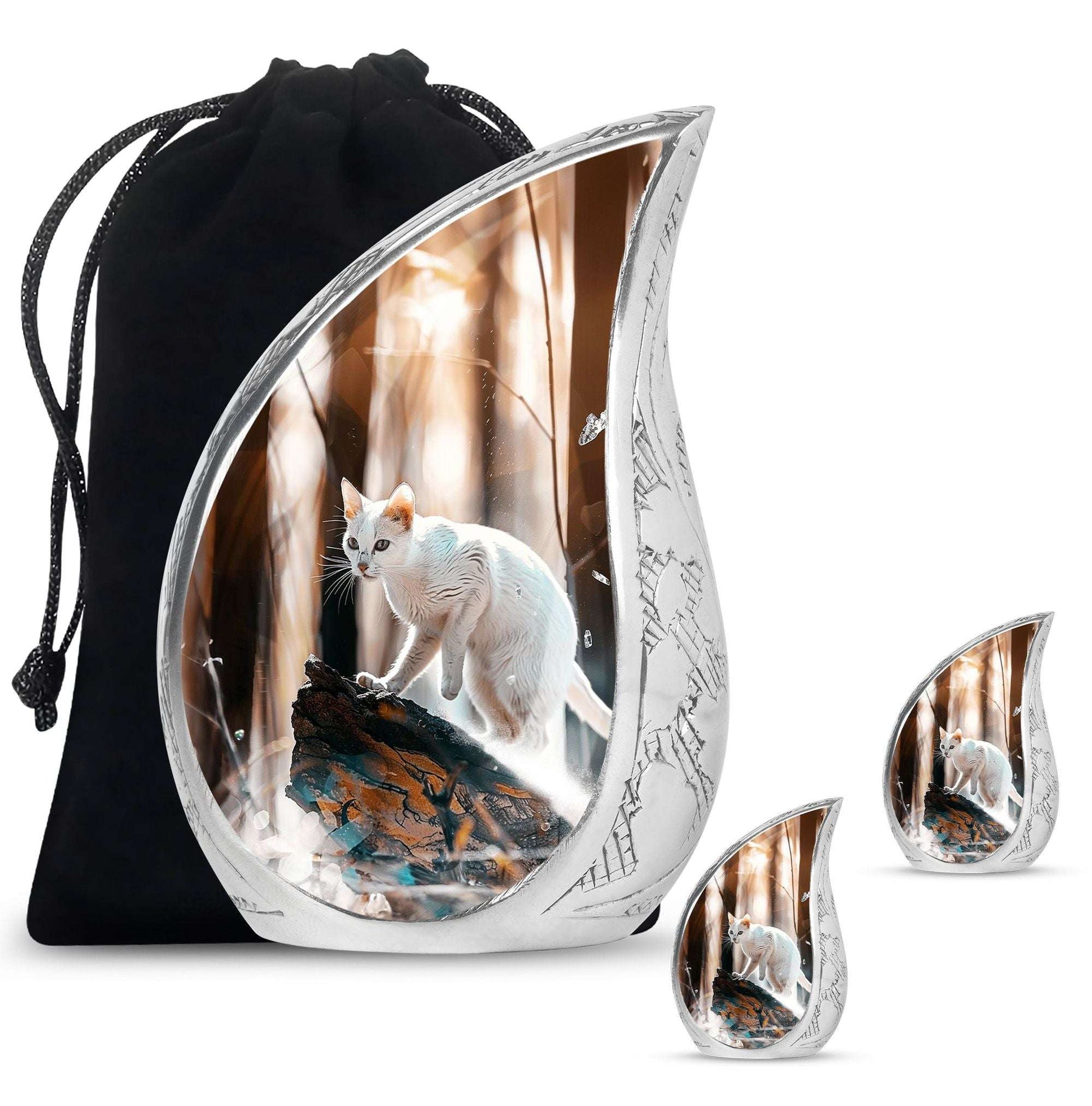 White Cat Ashes Urn For Cremation - Memorial Urns For Cat Lovers