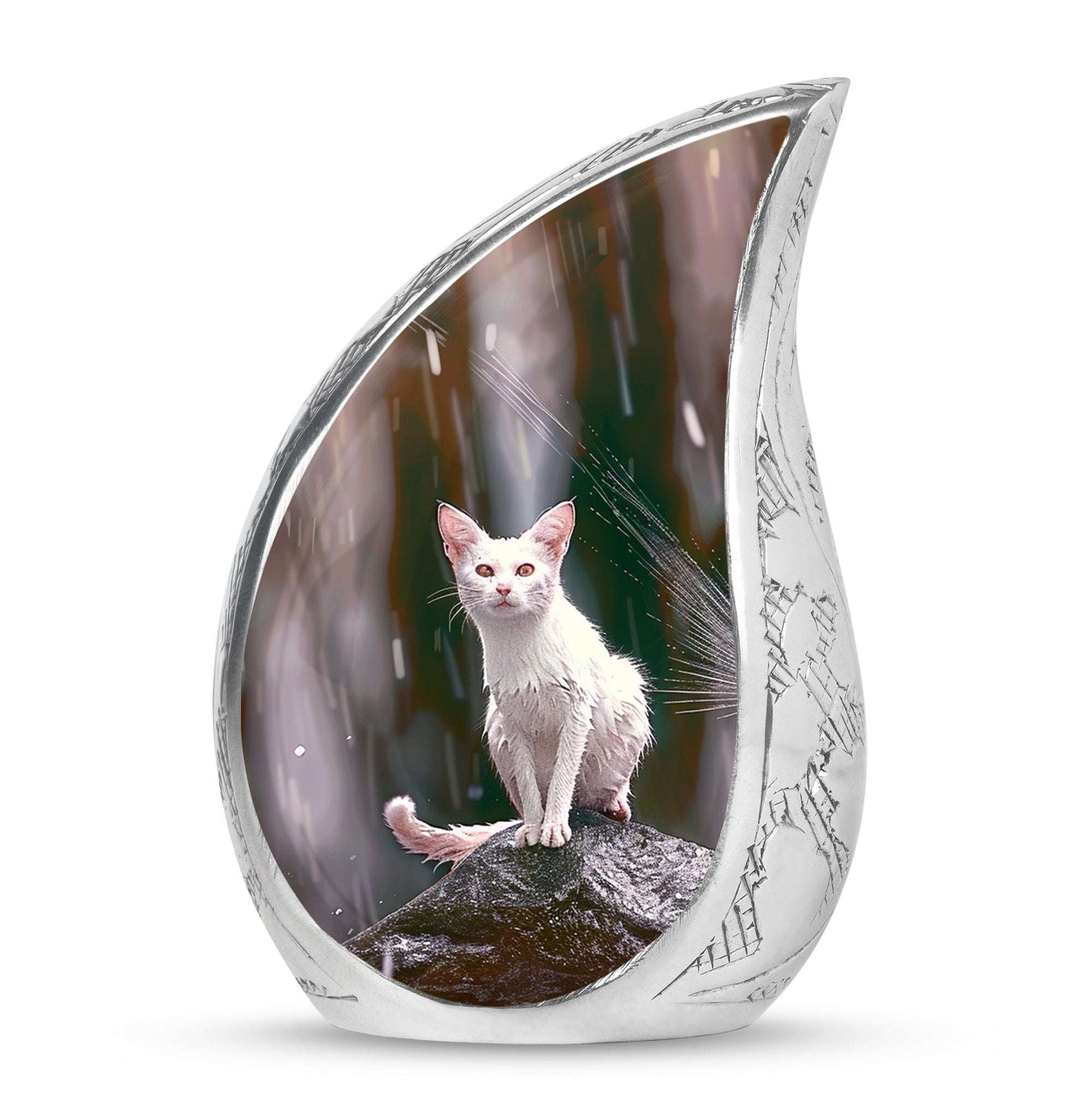White Cat Cremation Urn For Mom Ashes - Pet Memorial Urn For Cats