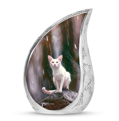 White Cat Cremation Urn For Mom Ashes - Pet Memorial Urn For Cats