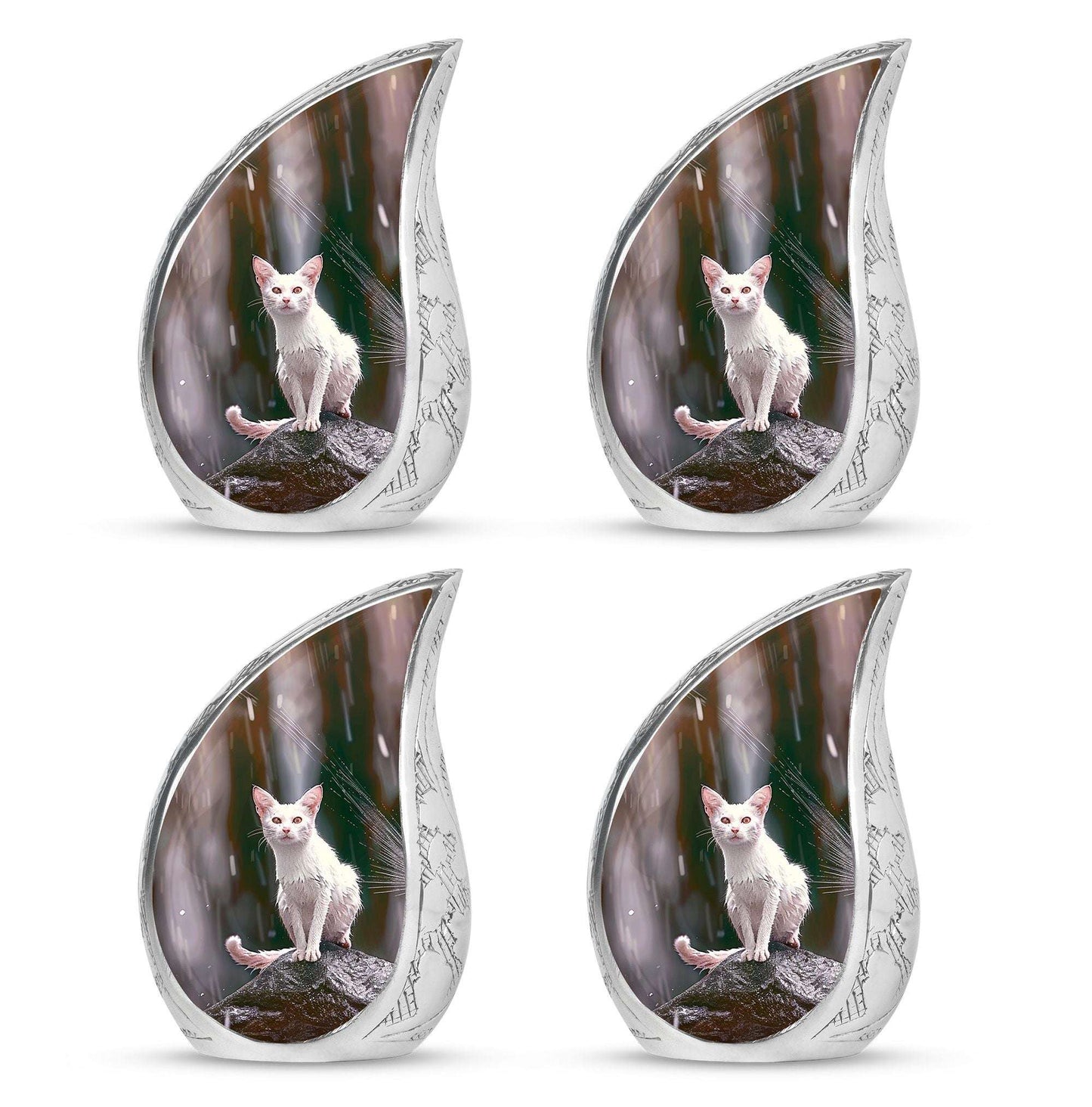 White Cat Cremation Urn For Mom Ashes - Pet Memorial Urn For Cats