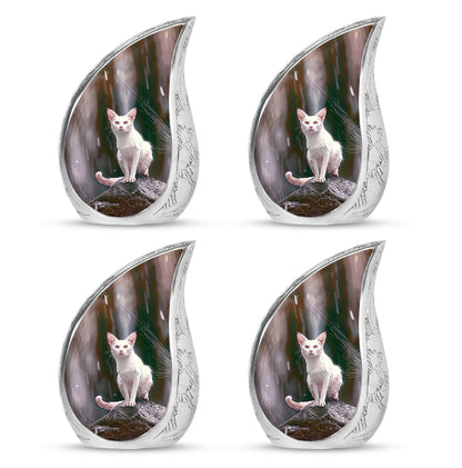 White Cat Cremation Urn For Mom Ashes - Pet Memorial Urn For Cats