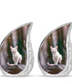 White Cat Cremation Urn For Mom Ashes - Pet Memorial Urn For Cats