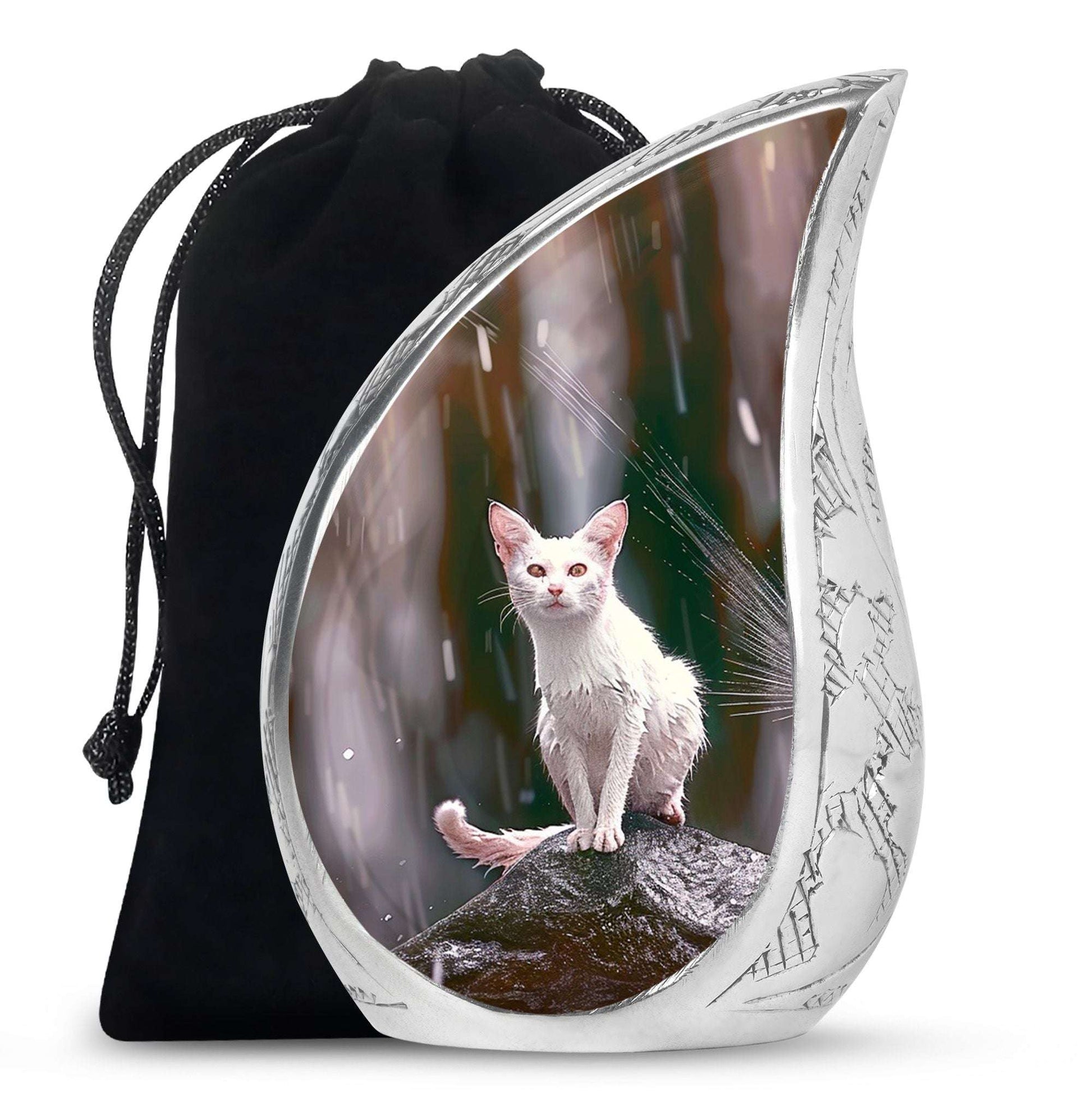 White Cat Cremation Urn For Mom Ashes - Pet Memorial Urn For Cats