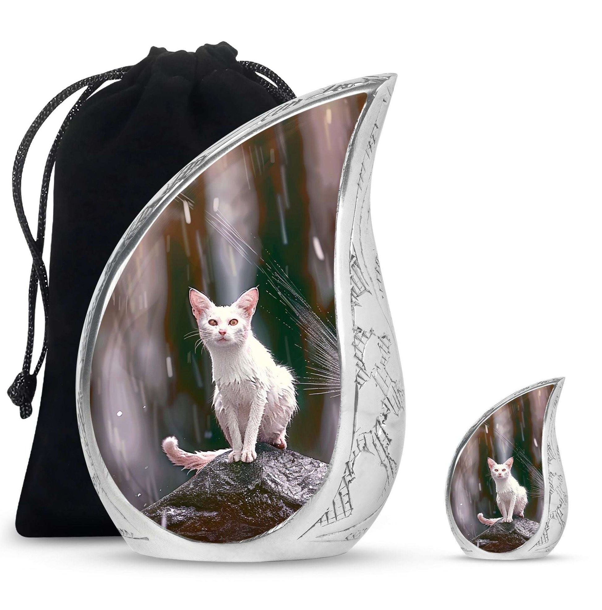 White Cat Cremation Urn For Mom Ashes - Pet Memorial Urn For Cats