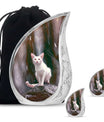 White Cat Cremation Urn For Mom Ashes - Pet Memorial Urn For Cats