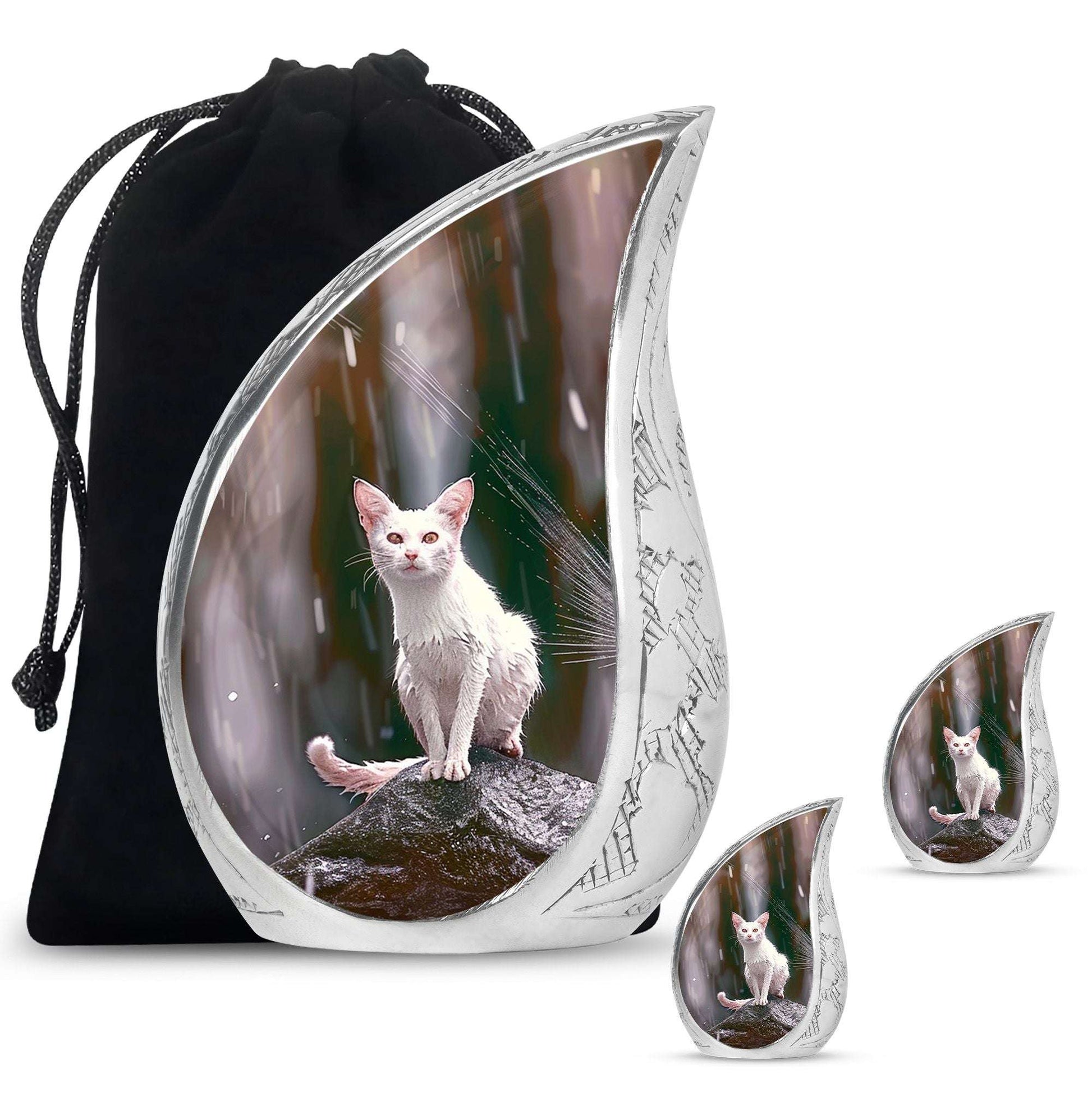 White Cat Cremation Urn For Mom Ashes - Pet Memorial Urn For Cats