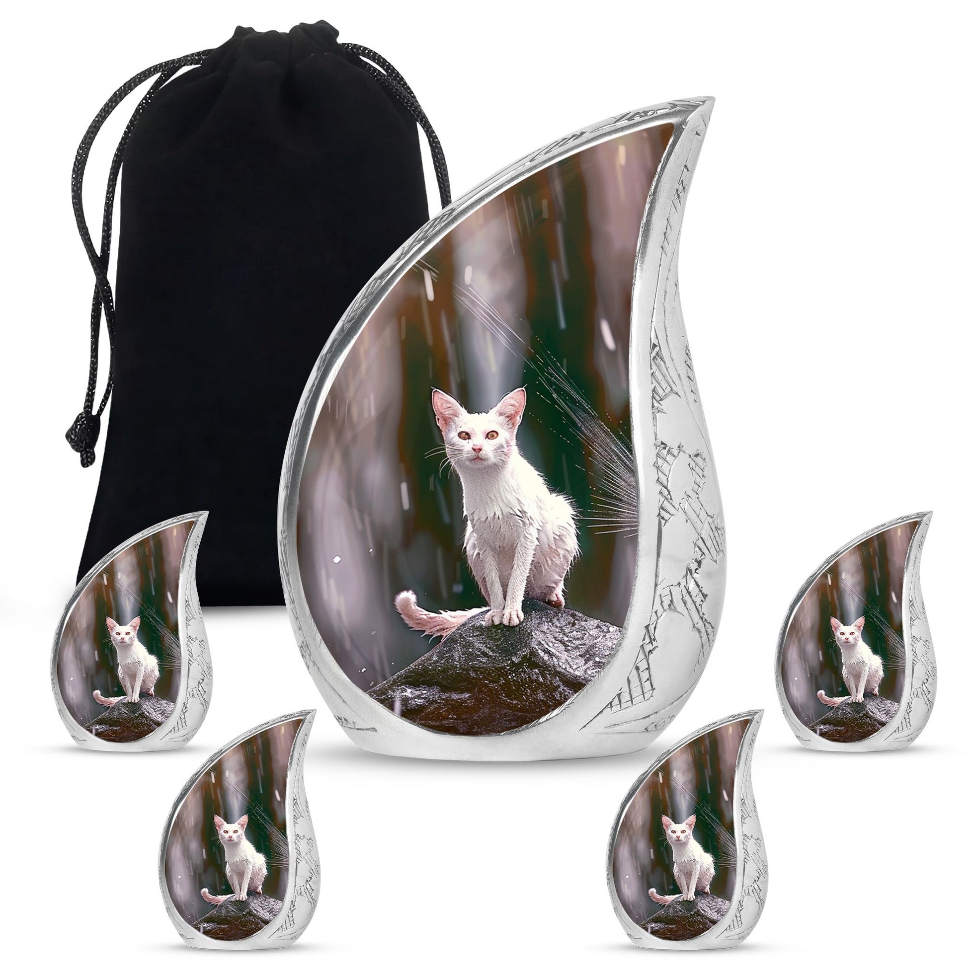 White Cat Cremation Urn For Mom Ashes - Pet Memorial Urn For Cats