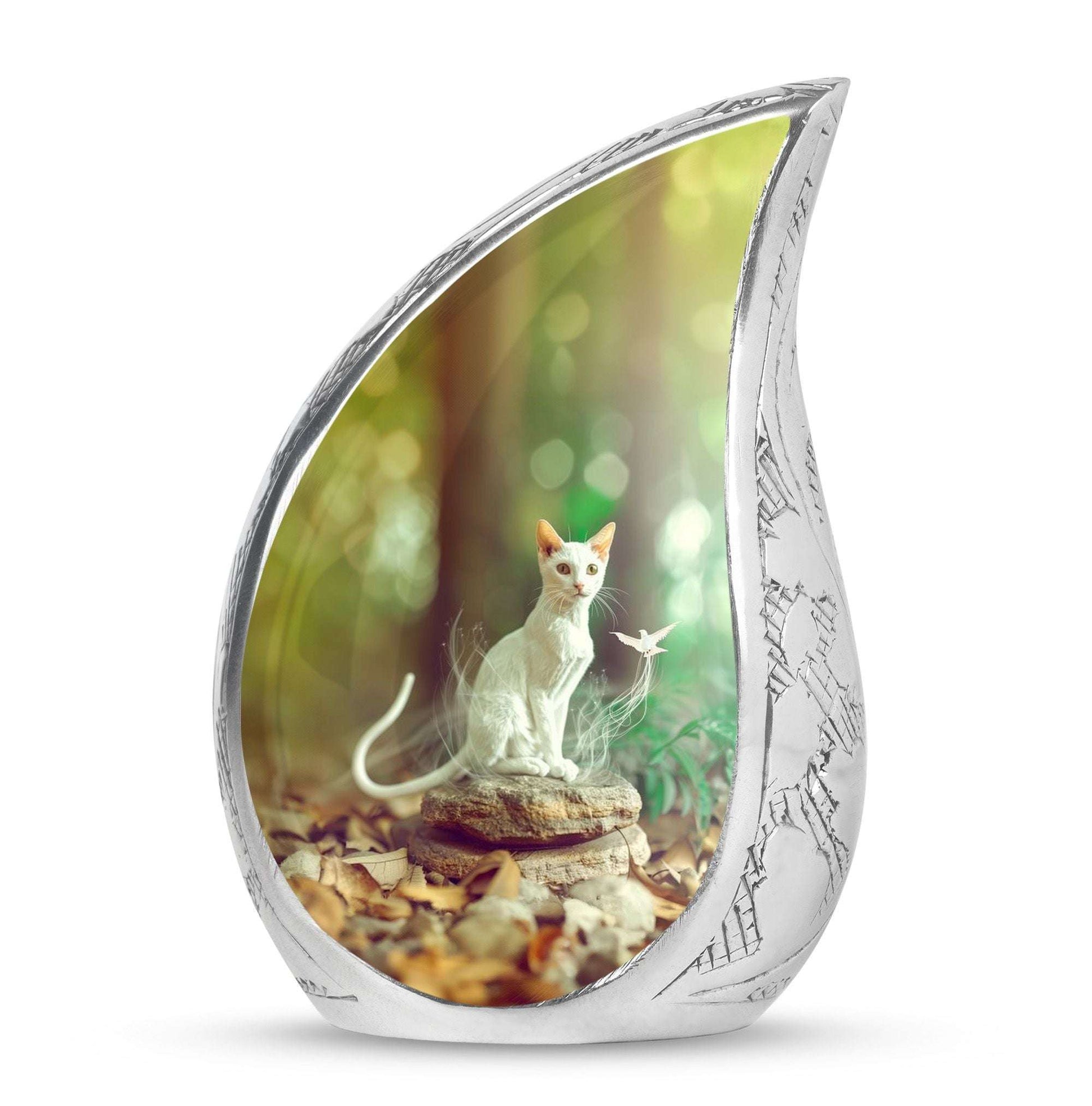 White Cat Urns For Funeral Ashes - Green Pet Cremation Urn For Cats