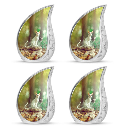 White Cat Urns For Funeral Ashes - Green Pet Cremation Urn For Cats