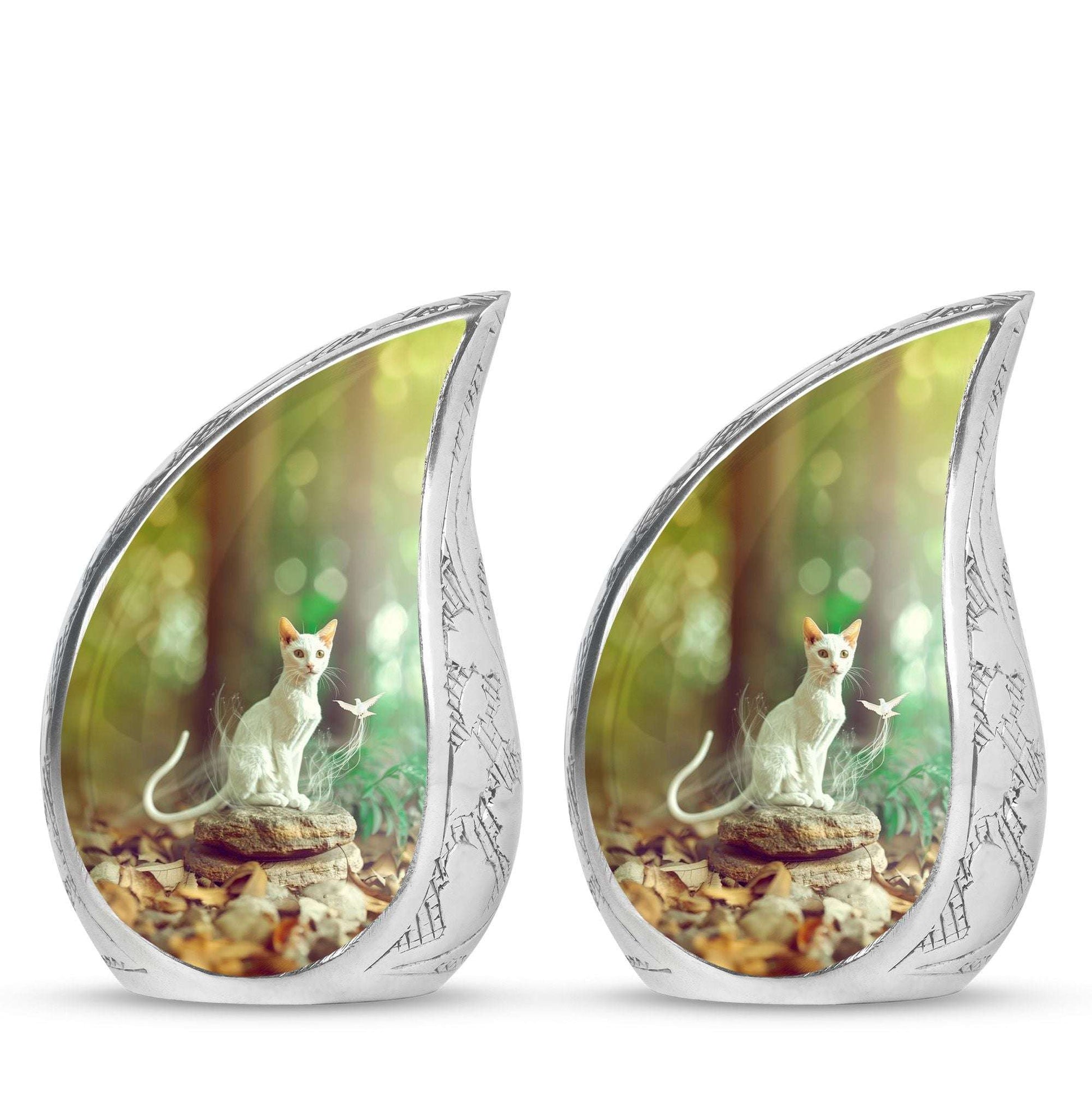 White Cat Urns For Funeral Ashes - Green Pet Cremation Urn For Cats