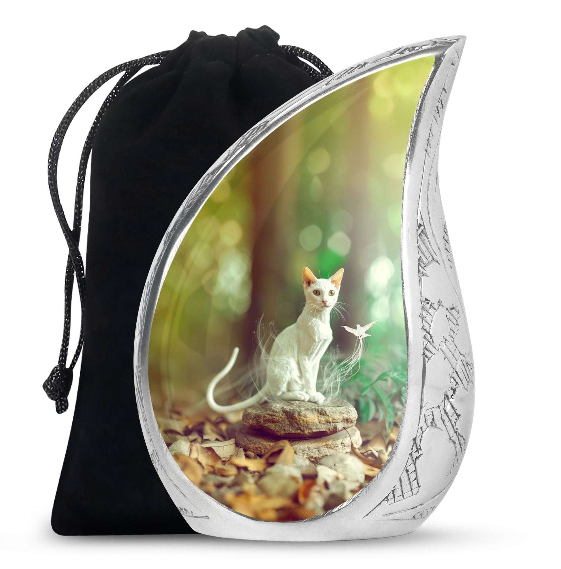 White Cat Urns For Funeral Ashes - Green Pet Cremation Urn For Cats