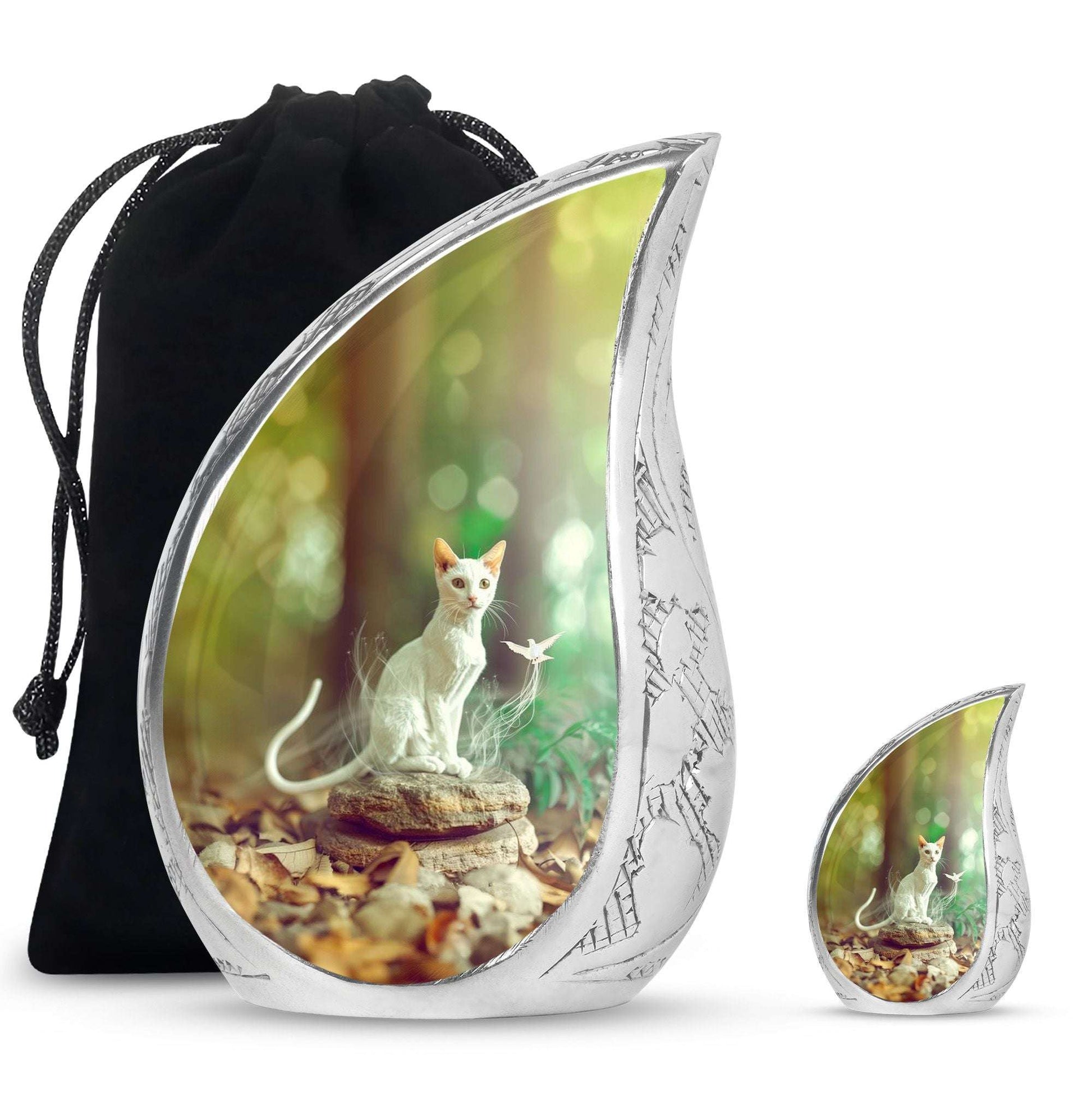 White Cat Urns For Funeral Ashes - Green Pet Cremation Urn For Cats