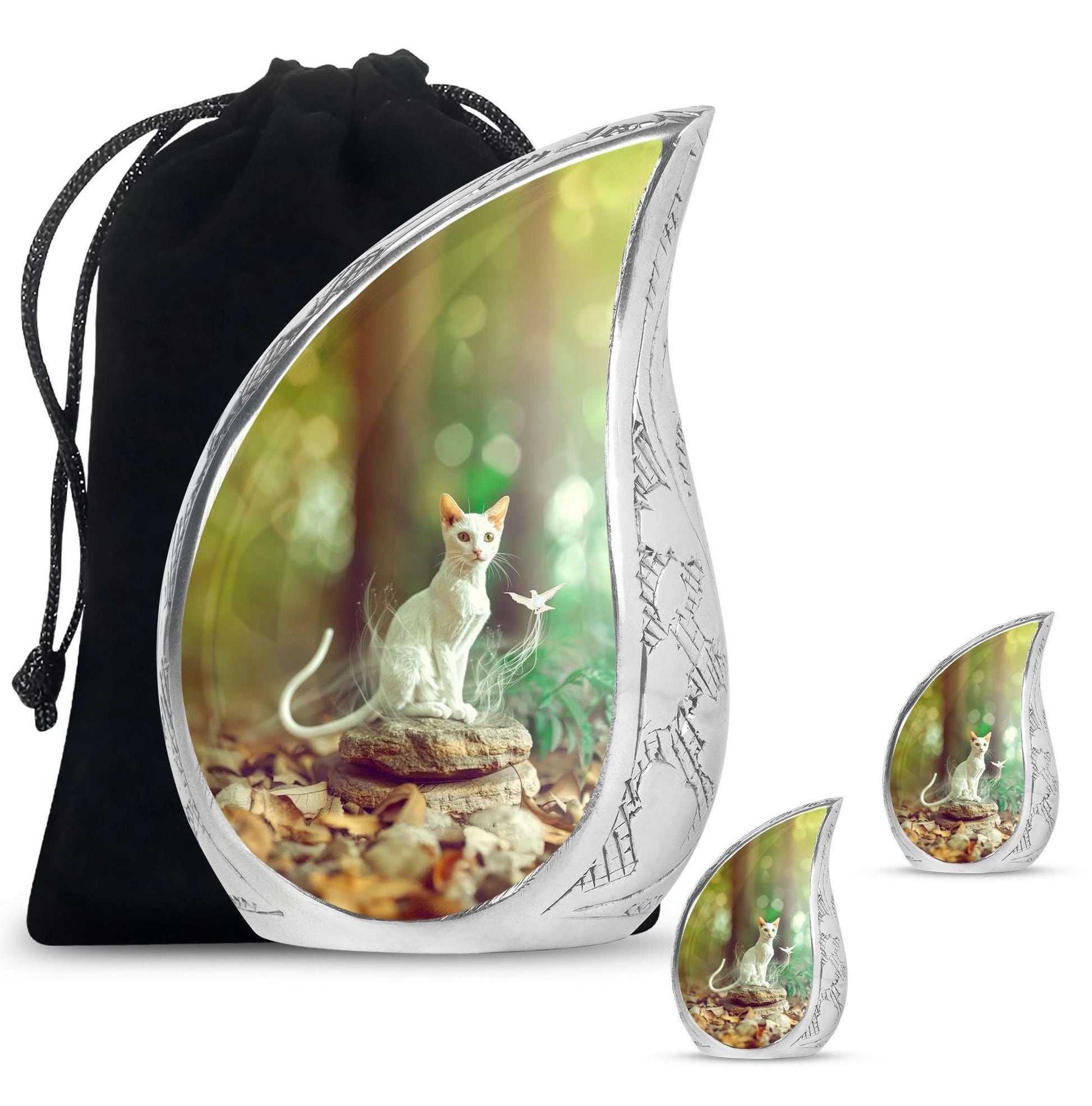 White Cat Urns For Funeral Ashes - Green Pet Cremation Urn For Cats