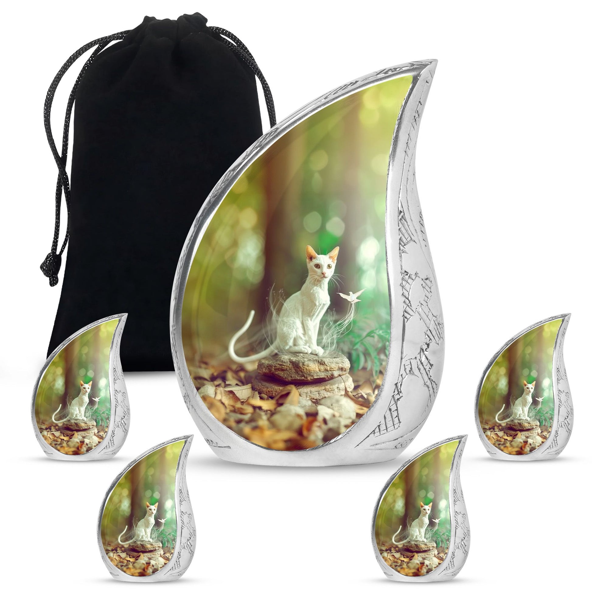 White Cat Urns For Funeral Ashes - Green Pet Cremation Urn For Cats