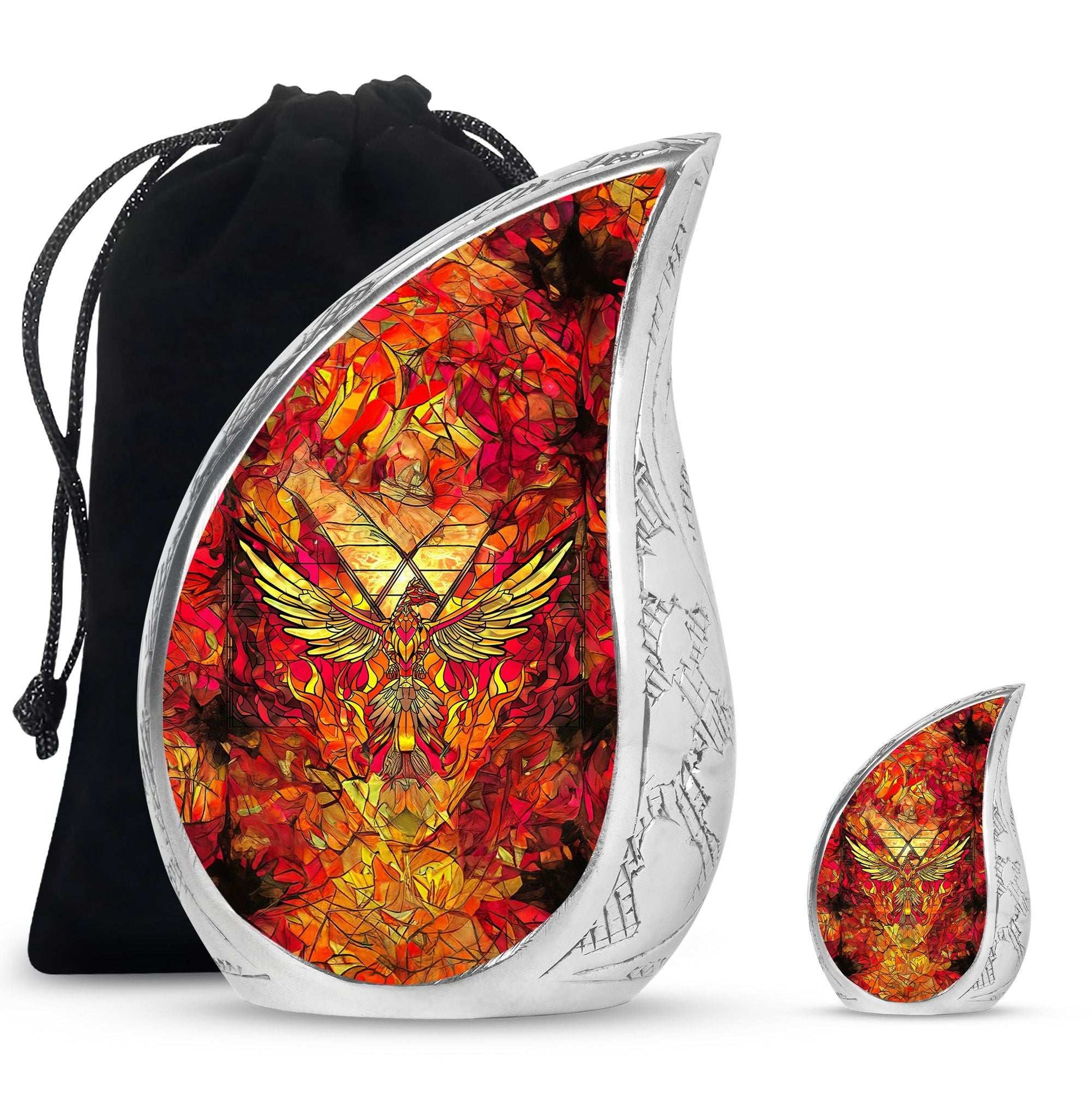 Phoenix Human Ashes Urns Large - Orange Phoenix Art Urn For Funeral