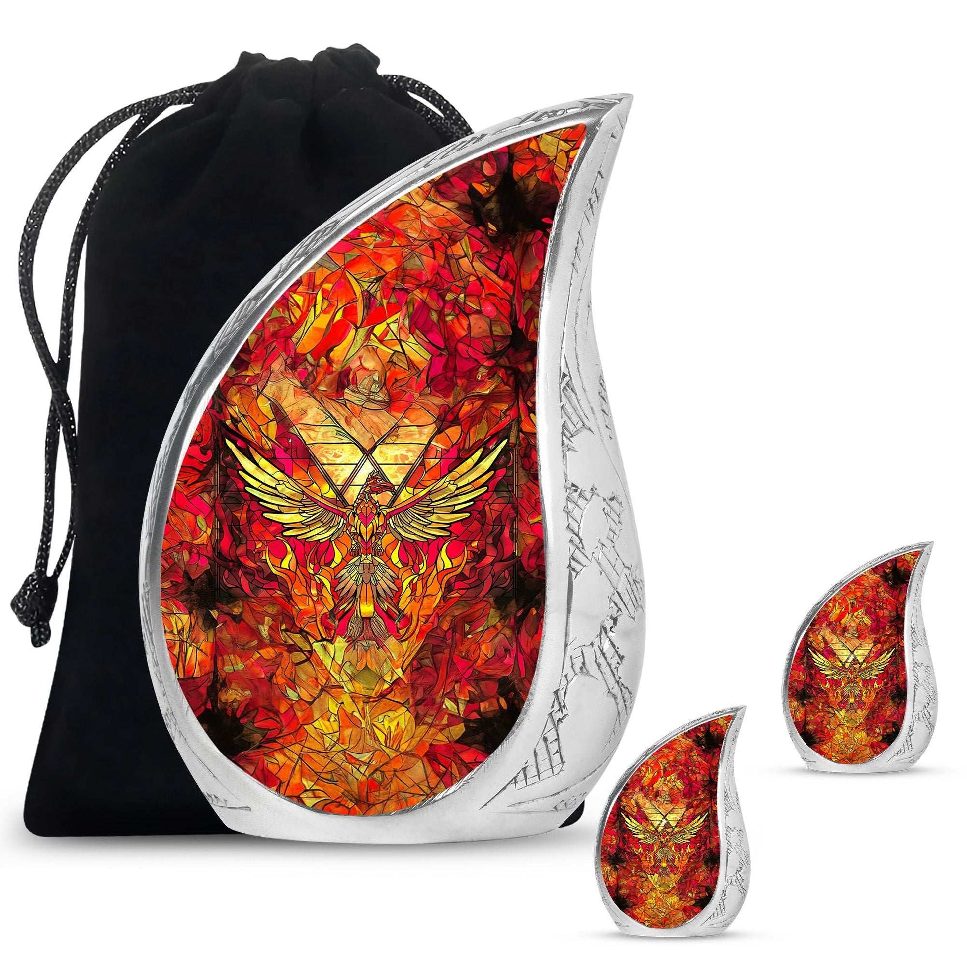 Phoenix Human Ashes Urns Large - Orange Phoenix Art Urn For Funeral