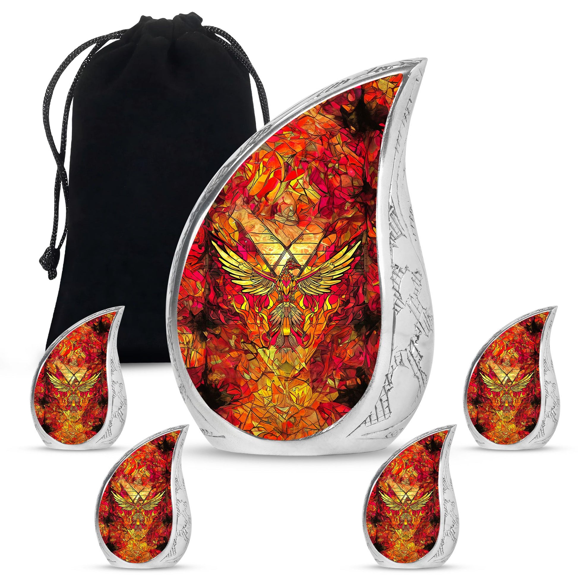 Phoenix Human Ashes Urns Large - Orange Phoenix Art Urn For Funeral