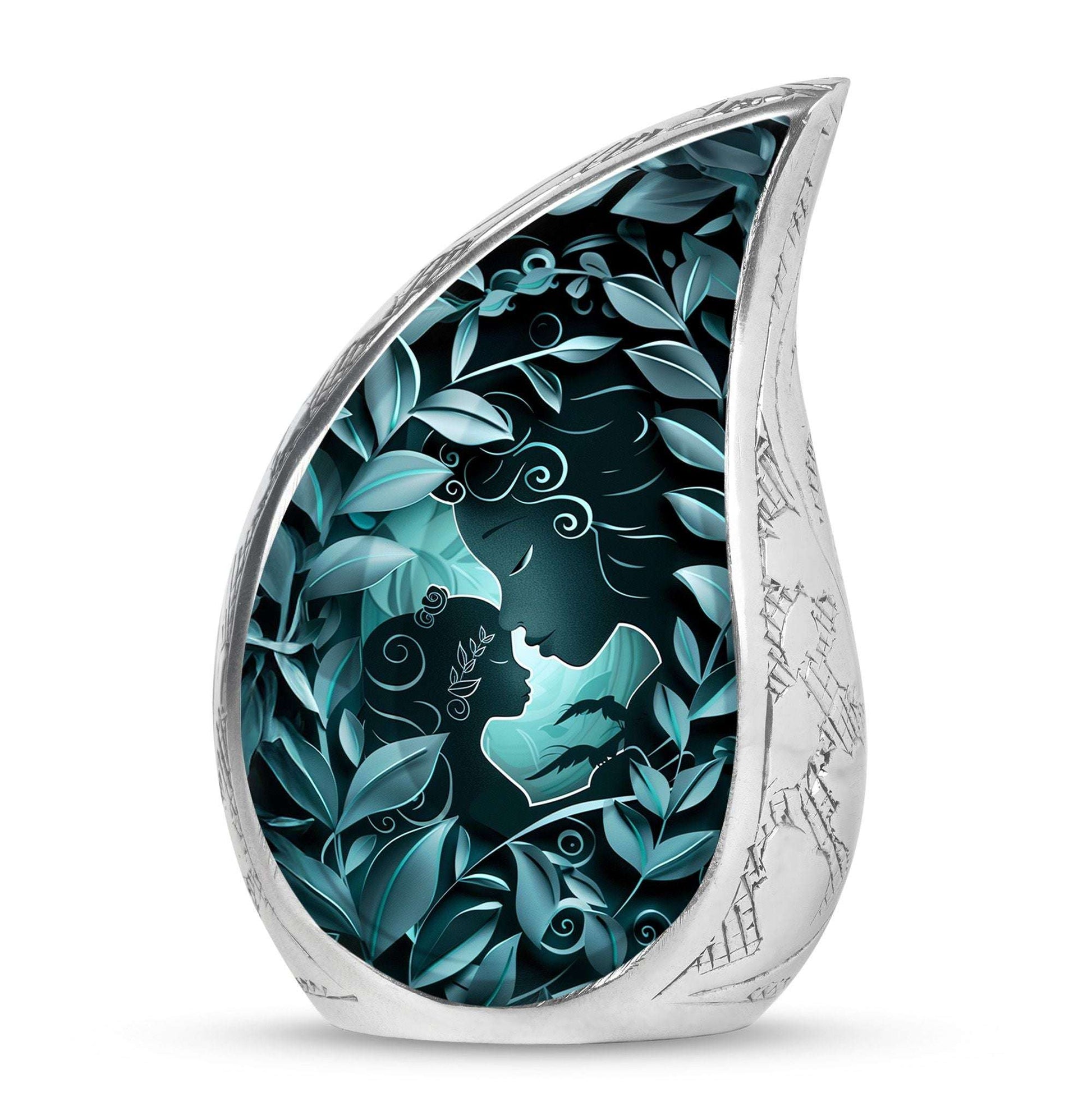 Mother & Child Keepsake For Human Ashes - Leaves Art Urn For Mom