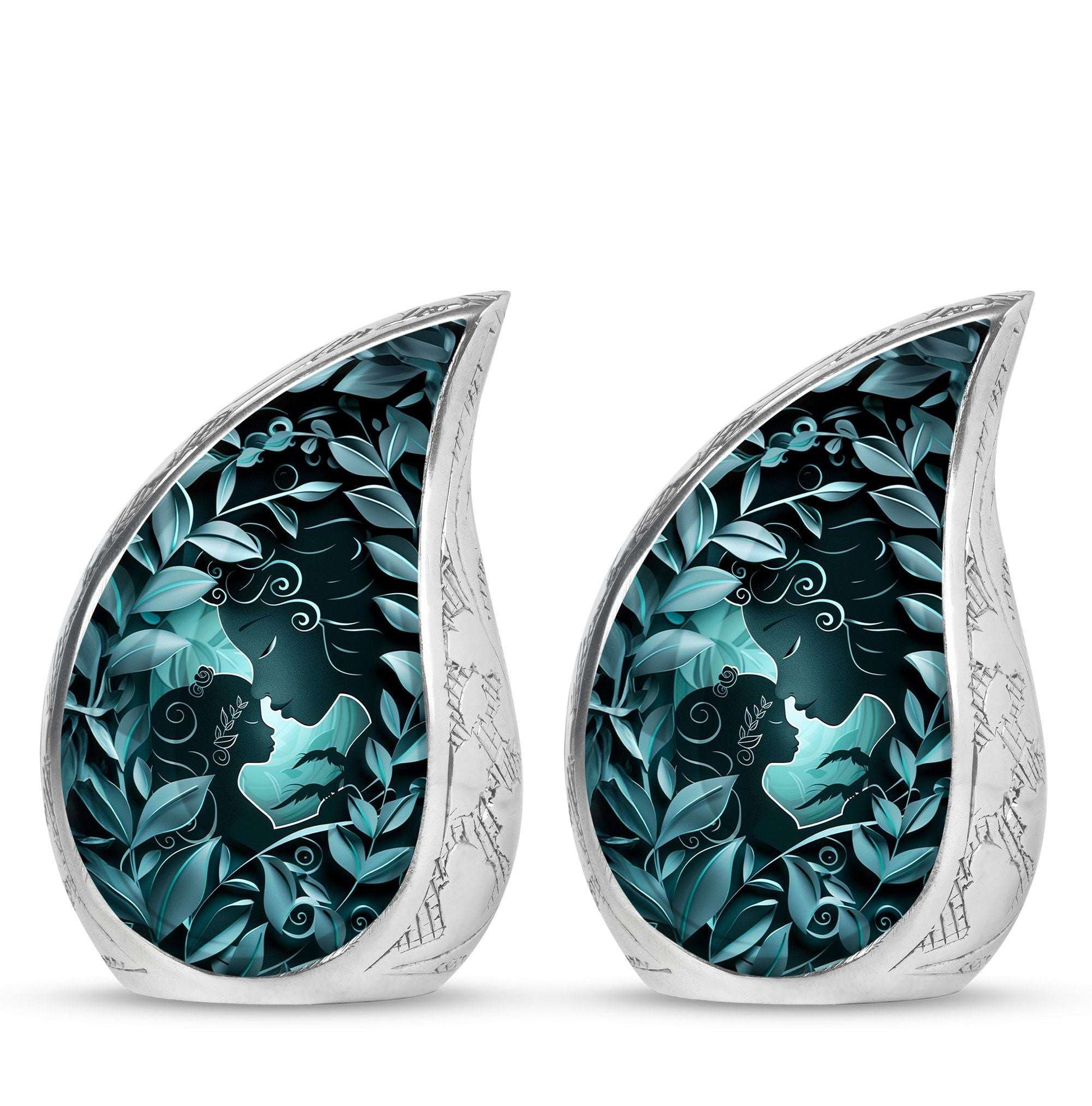Mother & Child Keepsake For Human Ashes - Leaves Art Urn For Mom