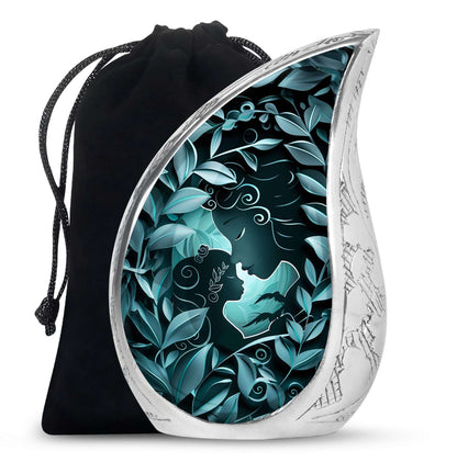 Mother & Child Keepsake For Human Ashes - Leaves Art Urn For Mom