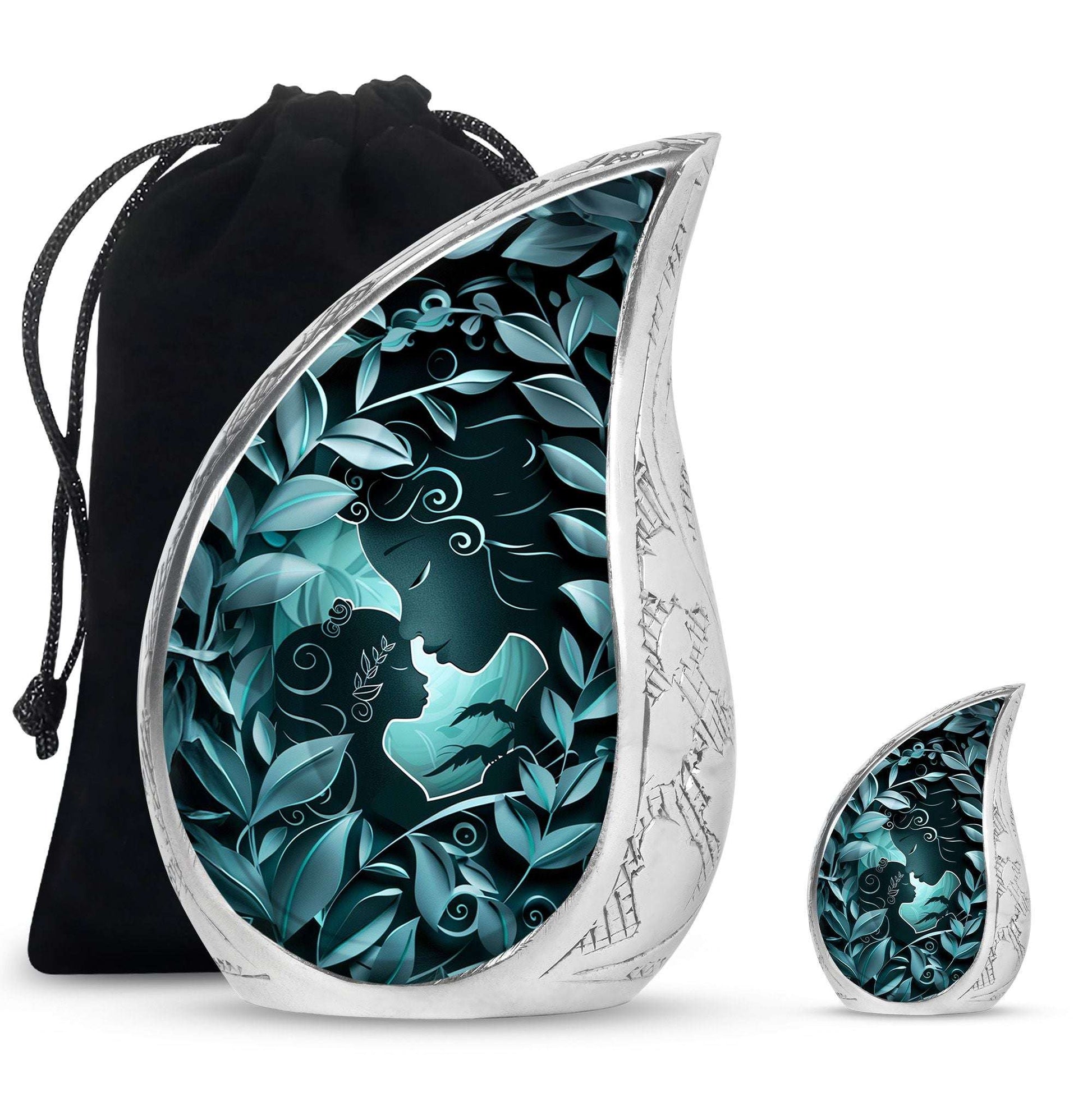 Mother & Child Keepsake For Human Ashes - Leaves Art Urn For Mom