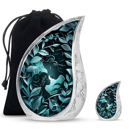Mother & Child Keepsake For Human Ashes - Leaves Art Urn For Mom