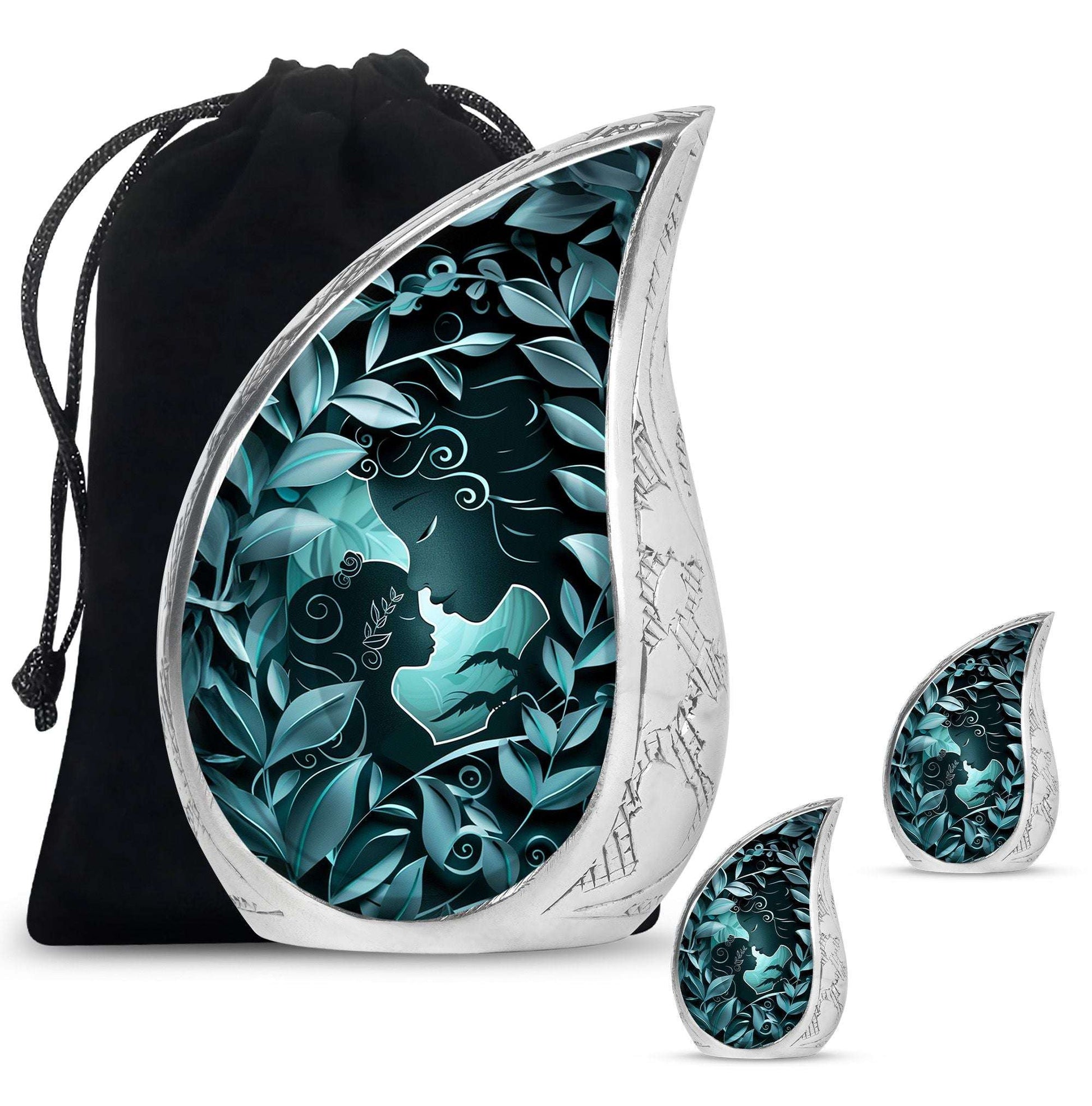 Mother & Child Keepsake For Human Ashes - Leaves Art Urn For Mom