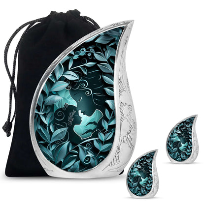 Mother & Child Keepsake For Human Ashes - Leaves Art Urn For Mom