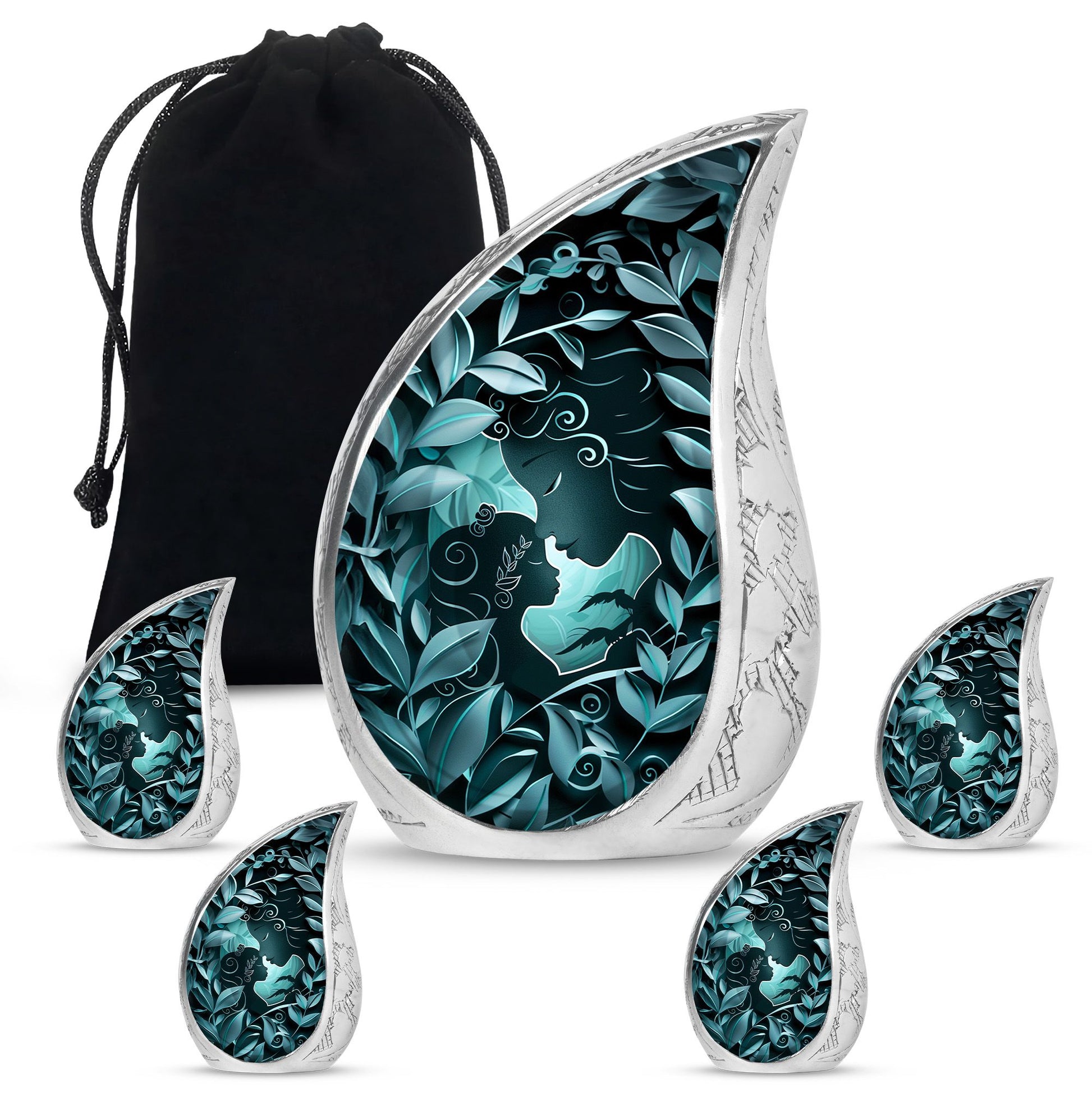 Mother & Child Keepsake For Human Ashes - Leaves Art Urn For Mom