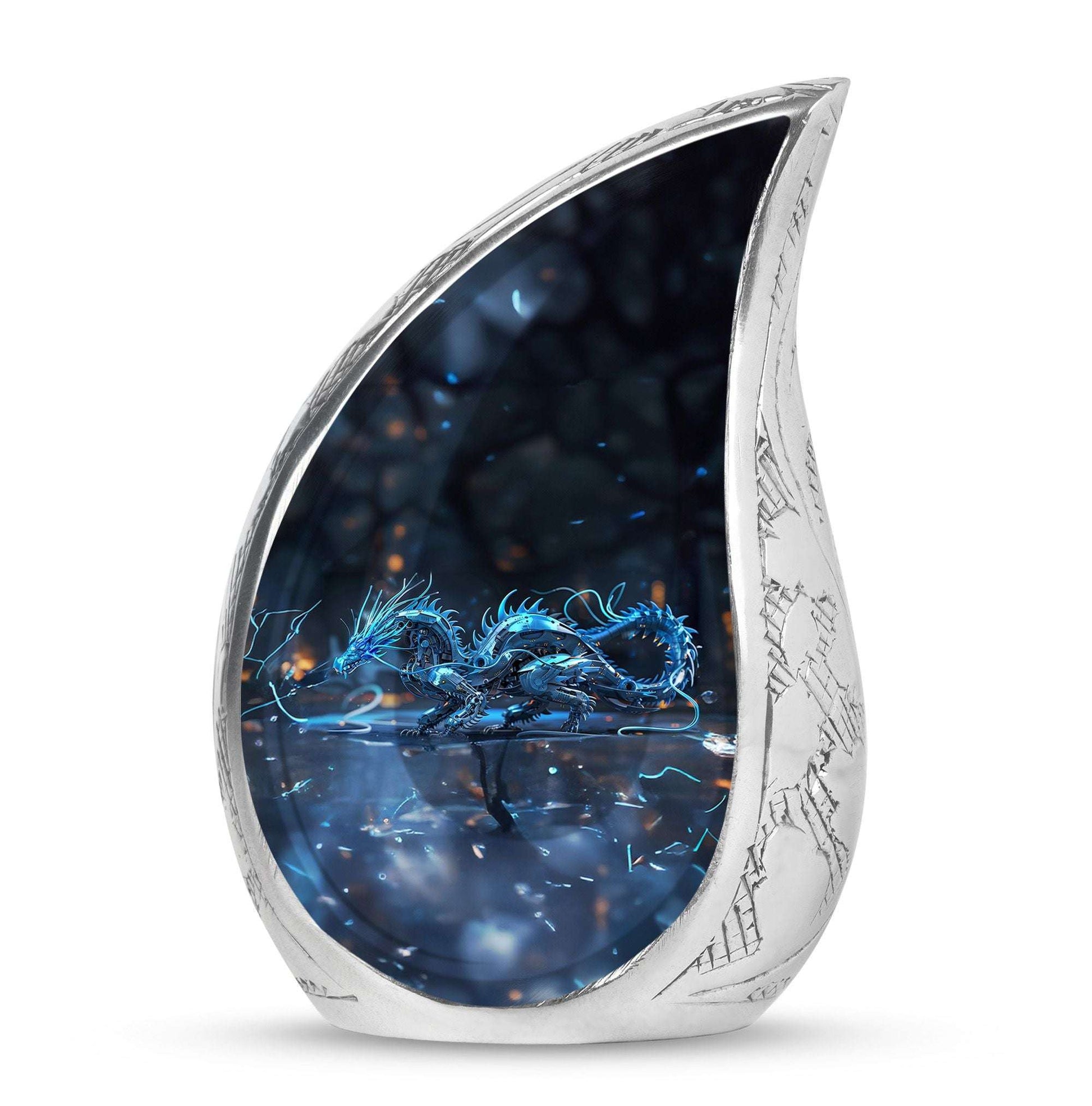 Blue Dragon Cremation Urn For Ashes - Robotic Dragon Ashes Memorial Urn