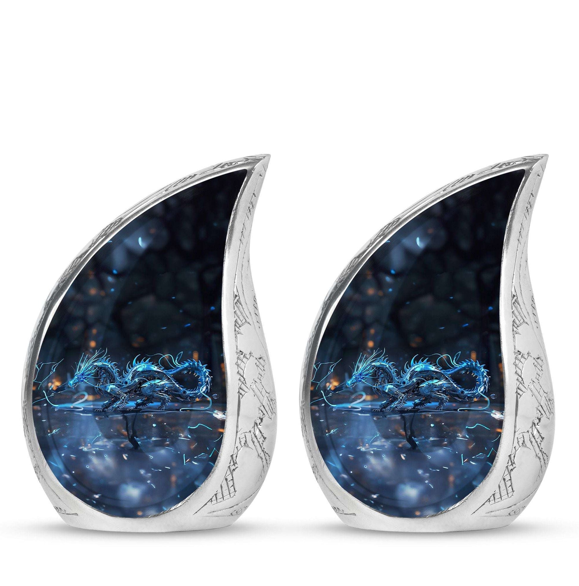Blue Dragon Cremation Urn For Ashes - Robotic Dragon Ashes Memorial Urn