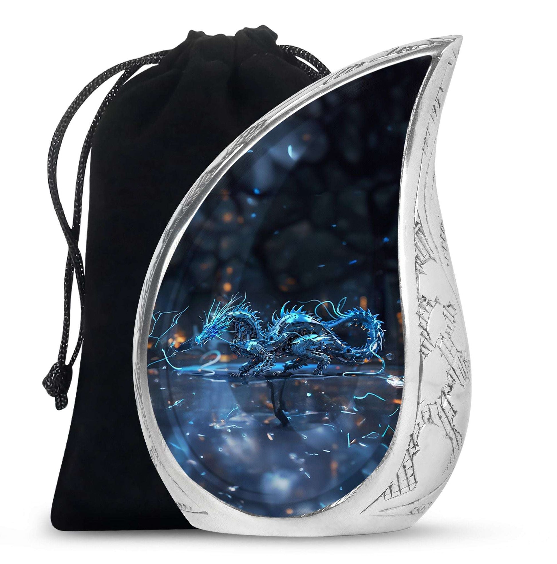 Blue Dragon Cremation Urn For Ashes - Robotic Dragon Ashes Memorial Urn