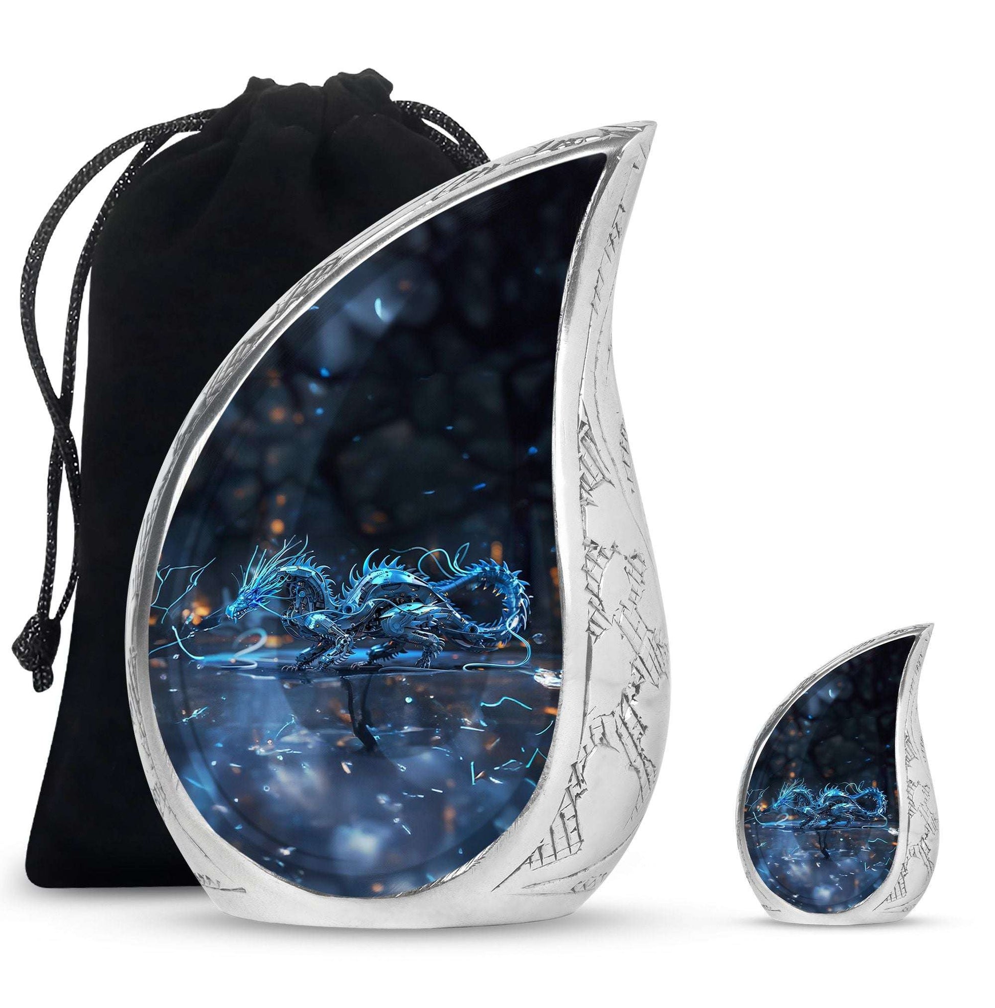 Blue Dragon Cremation Urn For Ashes - Robotic Dragon Ashes Memorial Urn