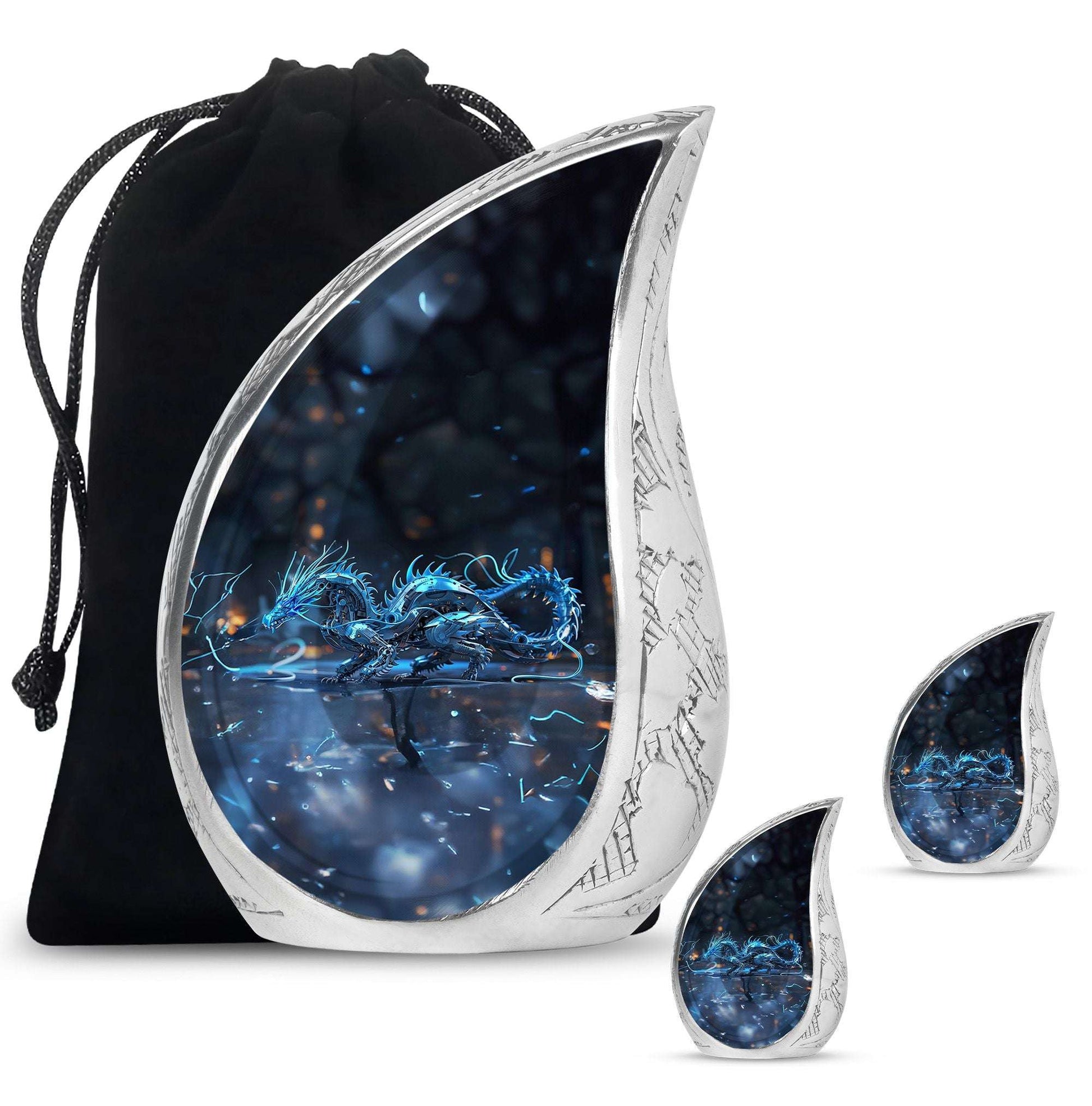 Blue Dragon Cremation Urn For Ashes - Robotic Dragon Ashes Memorial Urn