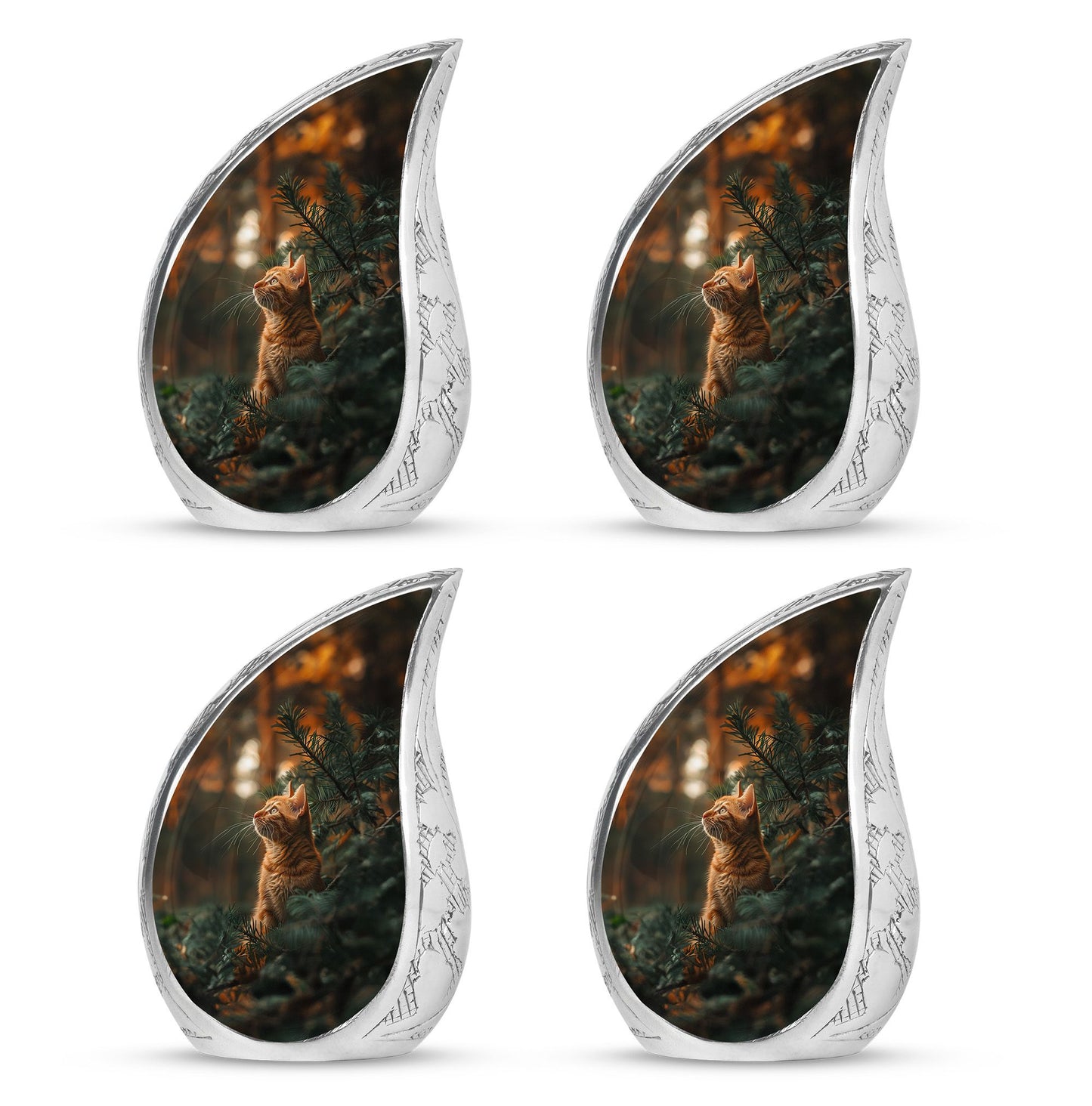 Cat Urn for Pet Ashes, Orange Cat Looking Up Among Pines, Memorial Urn