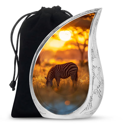 Personalized Zebra Keepsake Urn for Human Ashes - 10-inch, 200 cu in - Yatskia