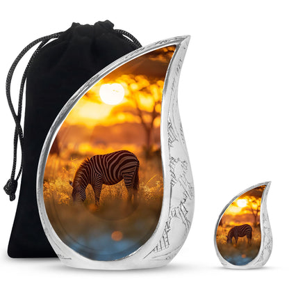 Personalized Zebra Keepsake Urn for Human Ashes - 10-inch, 200 cu in - Yatskia