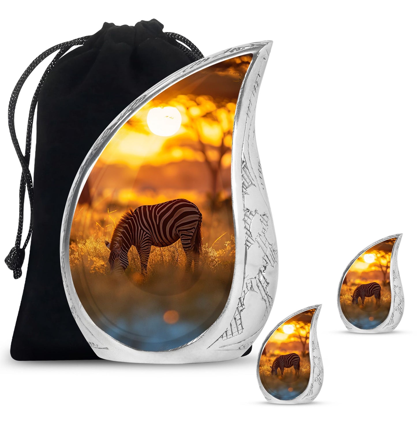 Personalized Zebra Keepsake Urn for Human Ashes - 10-inch, 200 cu in - Yatskia